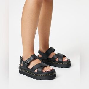 Dr. Martens | Voss II Black Leather Platform Buckle Rugged Sole Sandals